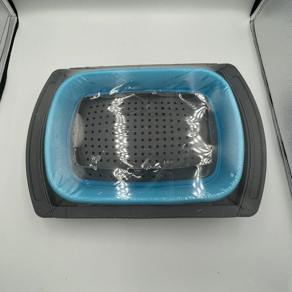 Glotoch Collapsible Colander Set Blue Grey Silicone BPA Free New